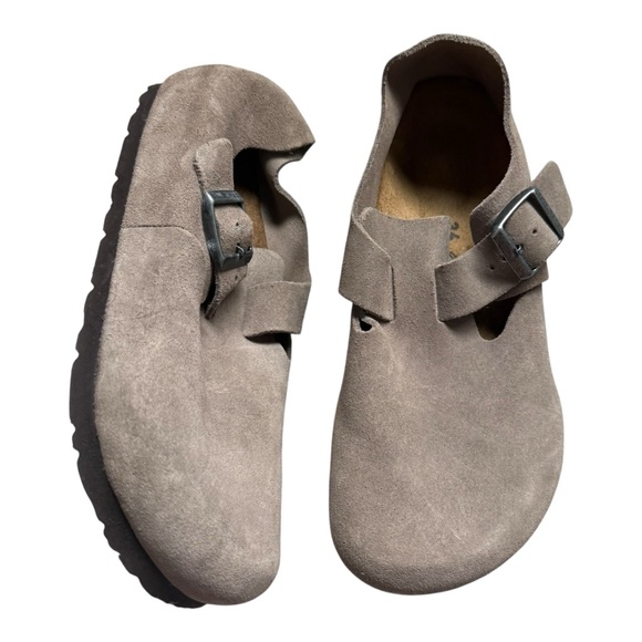 Birkenstock London Suede Leather Closed Toe Clogs Slip On Sz 36 Regular Taupe - Picture 1 of 5